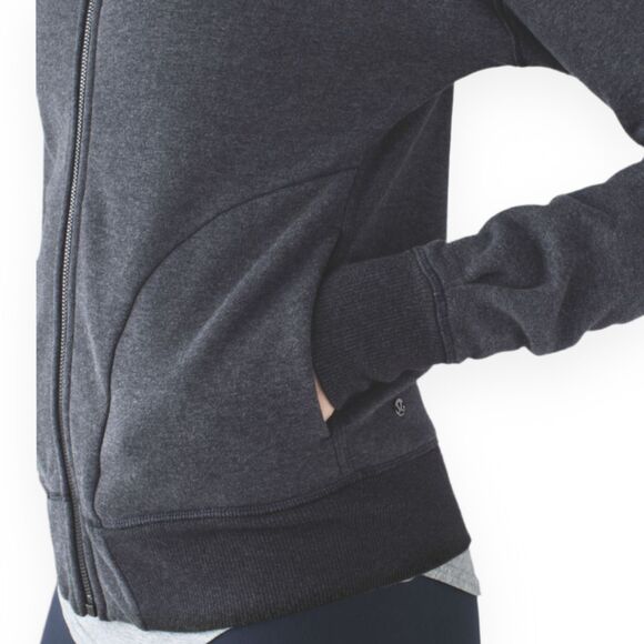 Lululemon Hug It Out Full Zip Sweater Funnel Neck Heathered Black/Grey 12 - Picture 16 of 16